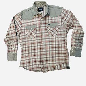 Vintage Wrangler Brushpopper Western Pearl Snap Shirt Large Cowboy Rancher Rodeo